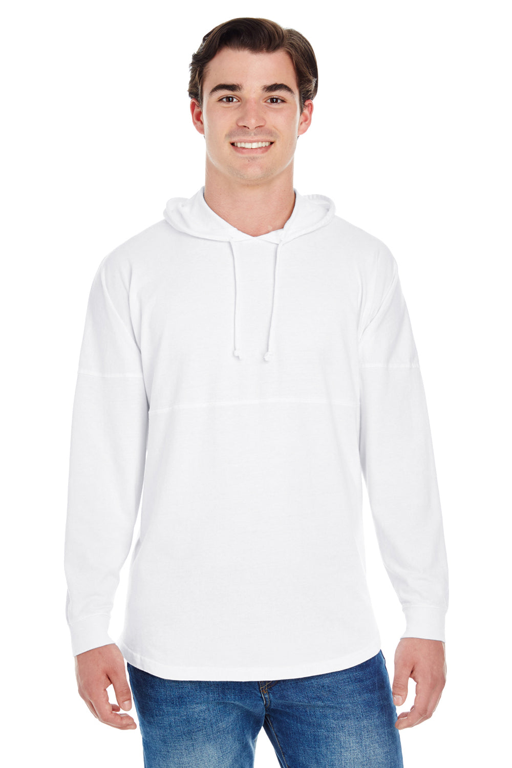 J America JA8228 Mens Game Day Jersey Hooded Sweatshirt Hoodie White Front