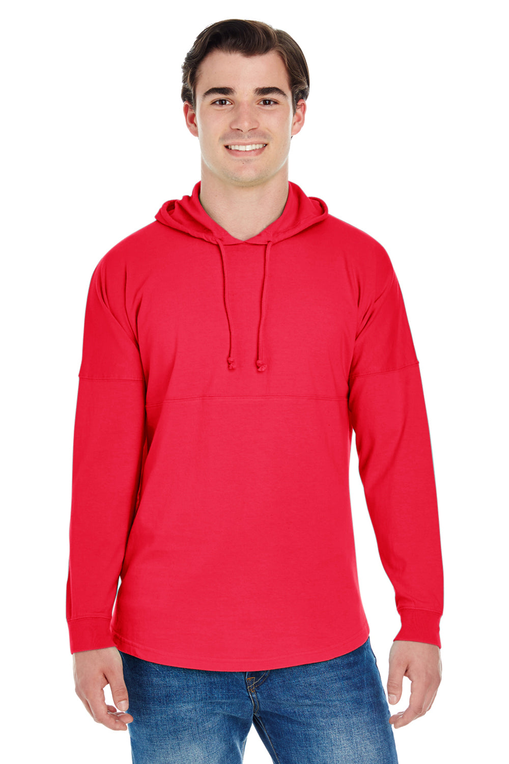 J America JA8228 Mens Game Day Jersey Hooded Sweatshirt Hoodie Red Front
