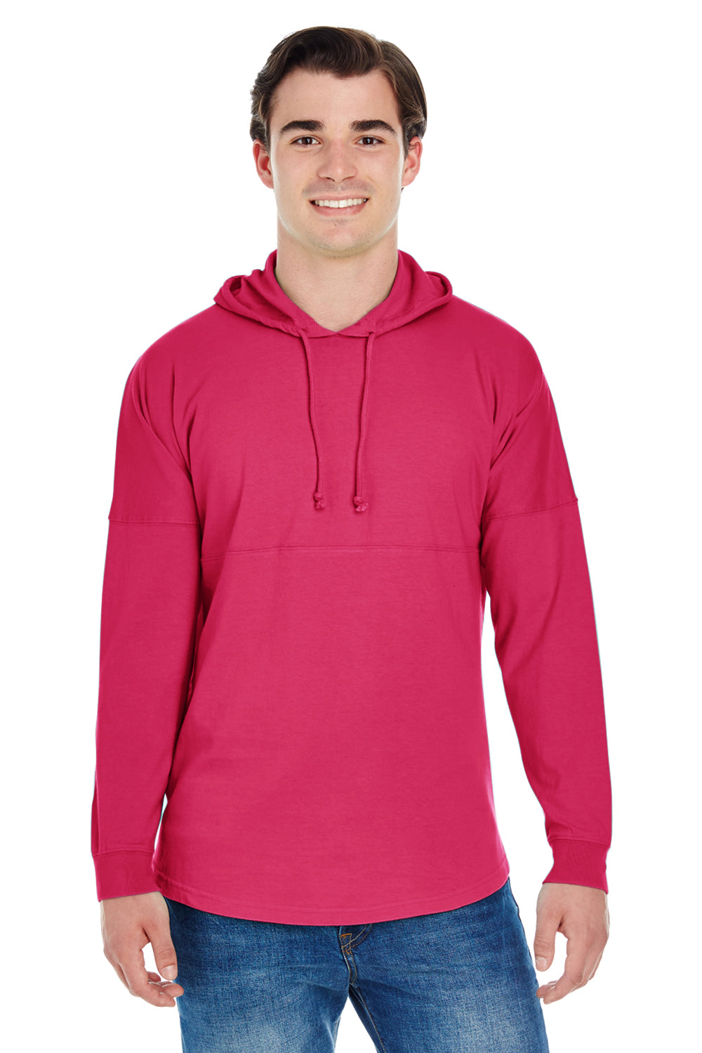 J America JA8228 Mens Game Day Jersey Hooded Sweatshirt Hoodie Wildberry Pink Front