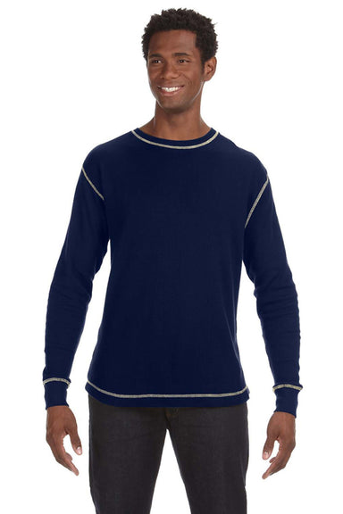 J America JA8238 Mens Vintage Thermal Long Sleeve Crewneck T-Shirt Navy Blue Front
