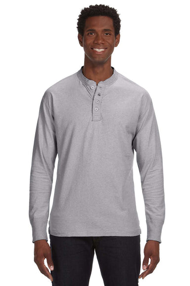 J America JA8244 Mens Vintage Brushed Jersey Long Sleeve Henley T-Shirt Oxford Grey Front