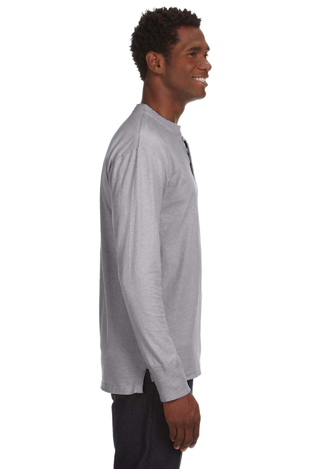 J America JA8244 Mens Vintage Brushed Jersey Long Sleeve Henley T-Shirt Oxford Grey Side