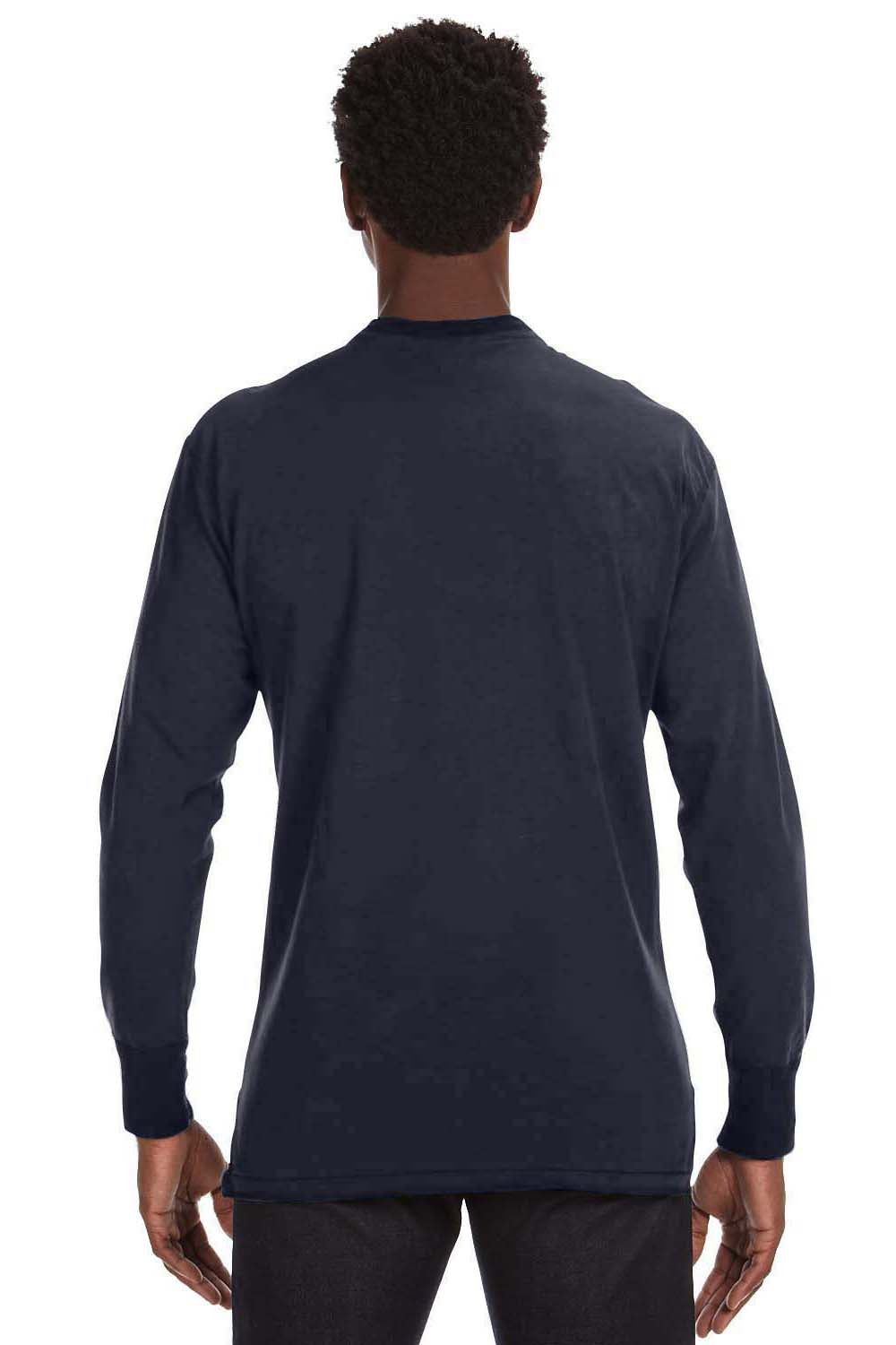 J America JA8244 Mens Vintage Brushed Jersey Long Sleeve Henley T-Shirt Navy Blue Back