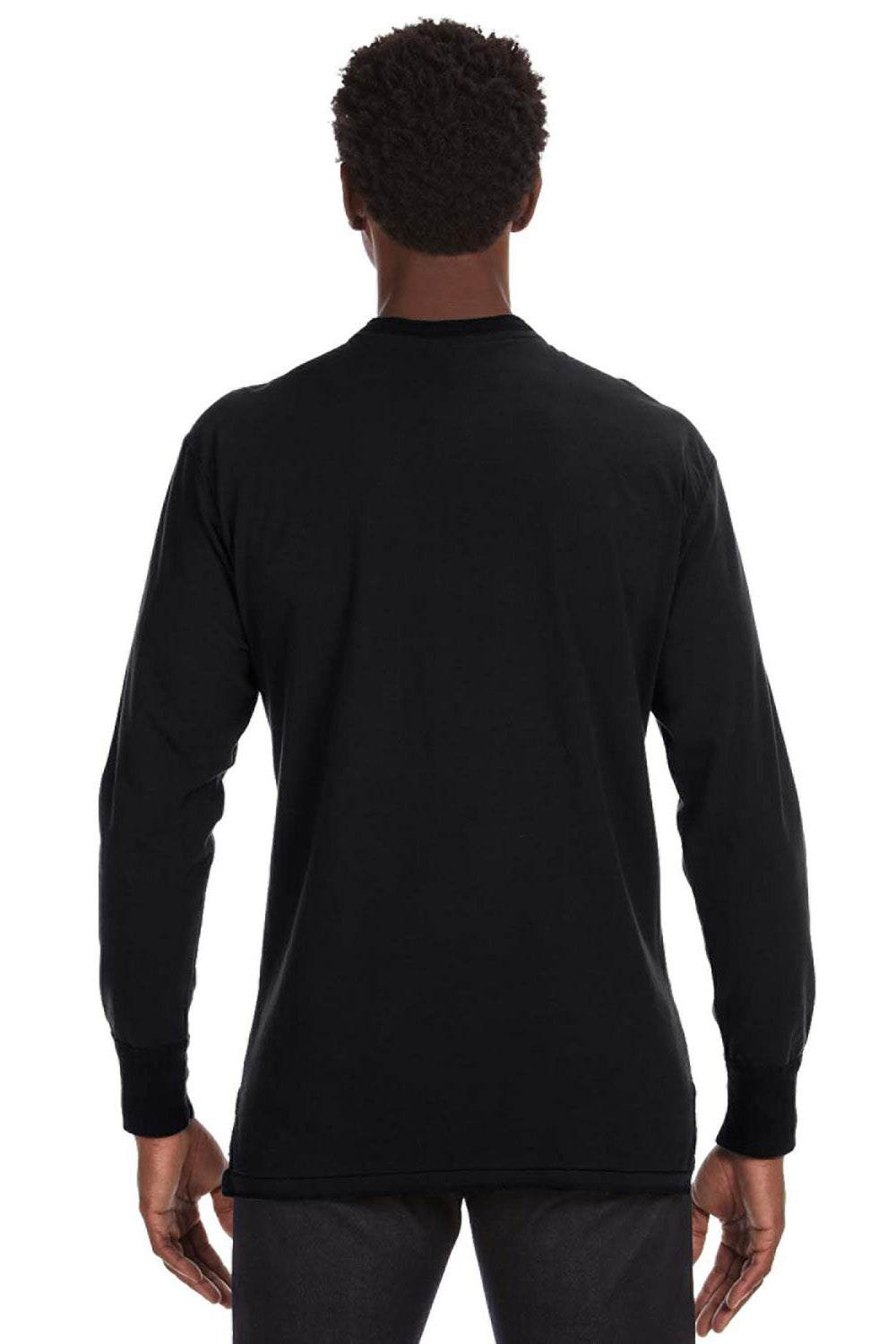 J America JA8244 Mens Vintage Brushed Jersey Long Sleeve Henley T-Shirt Black Back