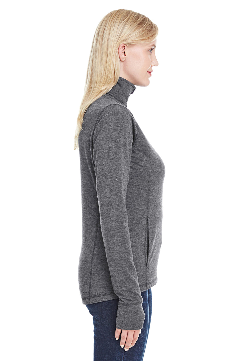 J America JA8433 Womens Omega Sueded Terry 1/4 Zip Sweatshirt Charcoal Grey Side