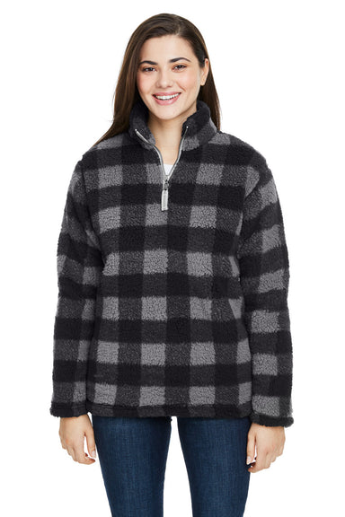 J America JA8451/8451 Womens Epic Sherpa Fleece 1/4 Zip Sweatshirt Black/Charcoal Grey Front