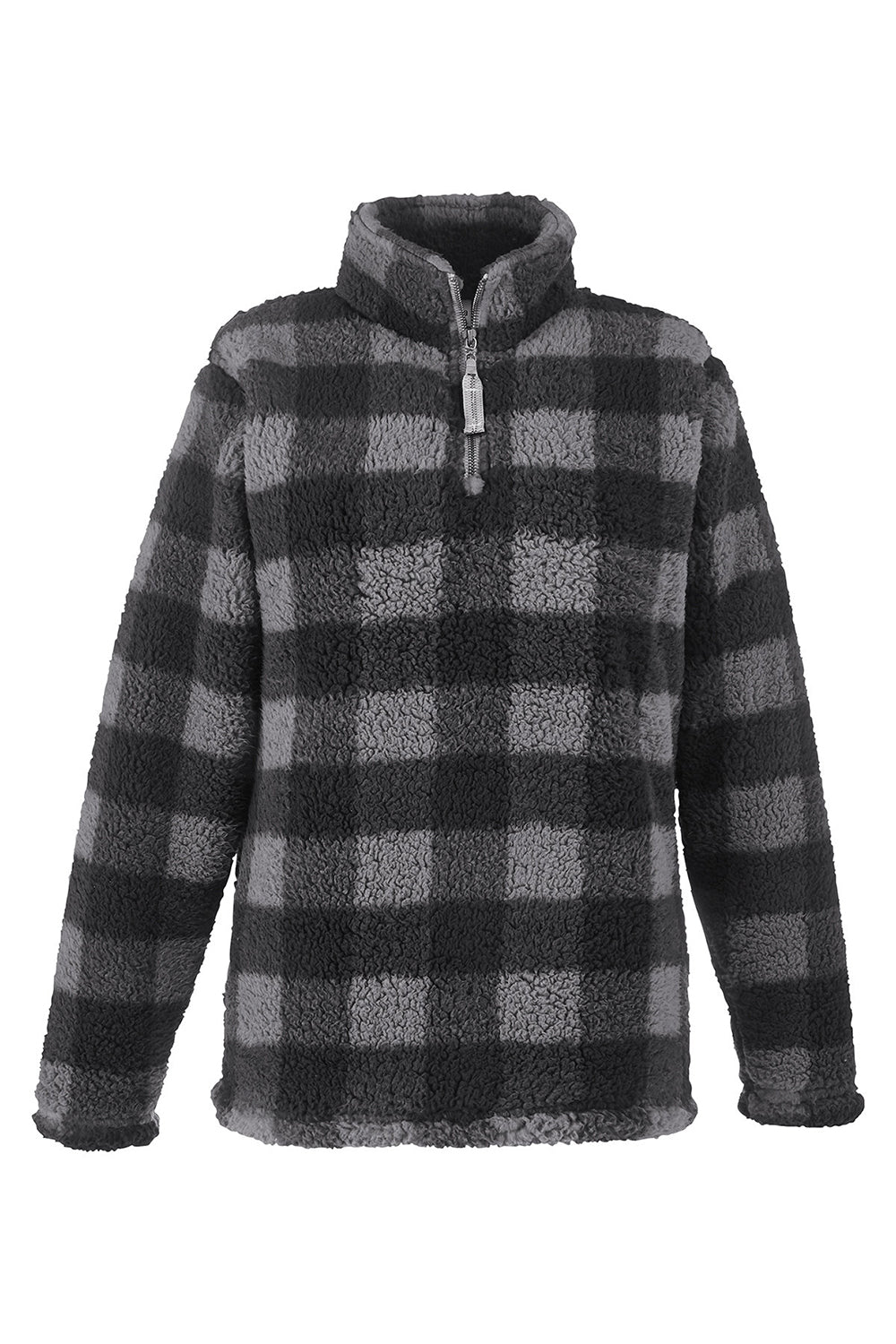 J America JA8451/8451 Womens Epic Sherpa Fleece 1/4 Zip Sweatshirt Black/Charcoal Grey Flat Front