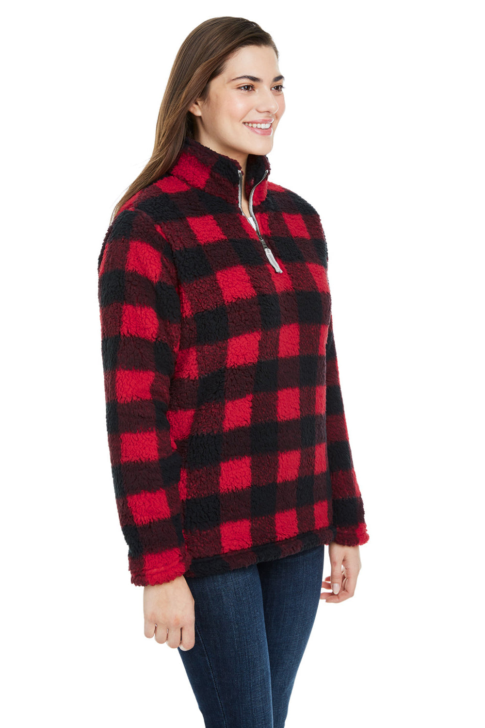 J America JA8451/8451 Womens Epic Sherpa Fleece 1/4 Zip Sweatshirt Red/Black 3Q