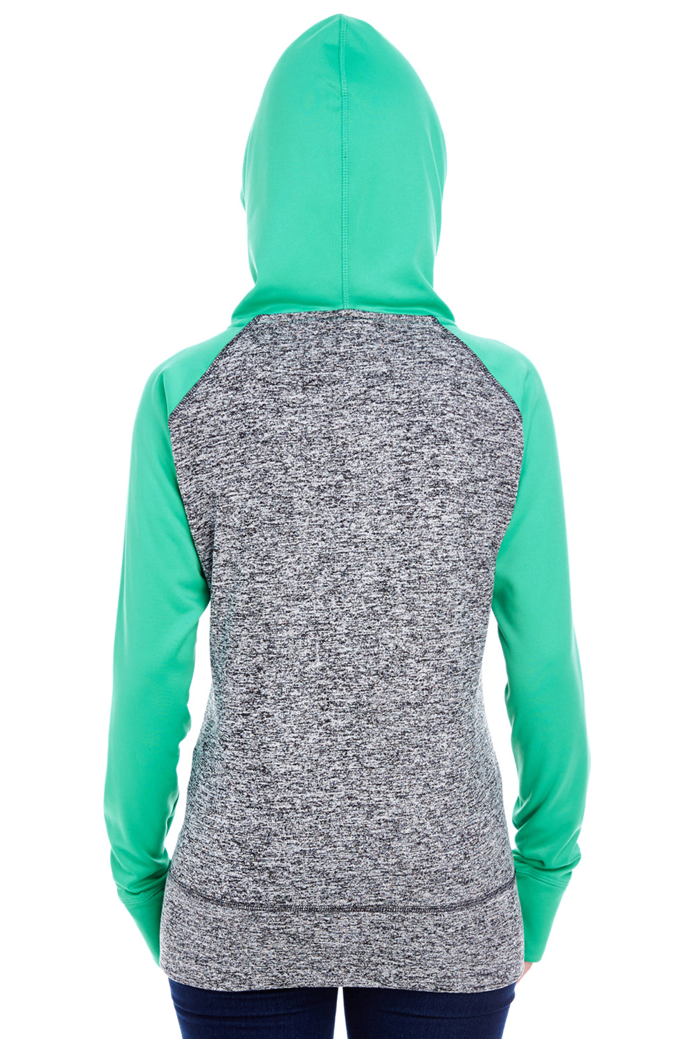 J America JA8618 Womens Cosmic Fleece Hooded Sweatshirt Hoodie Charcoal Grey/Emerald Green Back