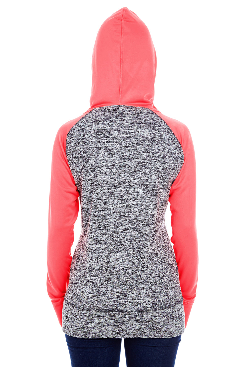 J America JA8618 Womens Cosmic Fleece Hooded Sweatshirt Hoodie Charcoal Grey/Coral Pink Back