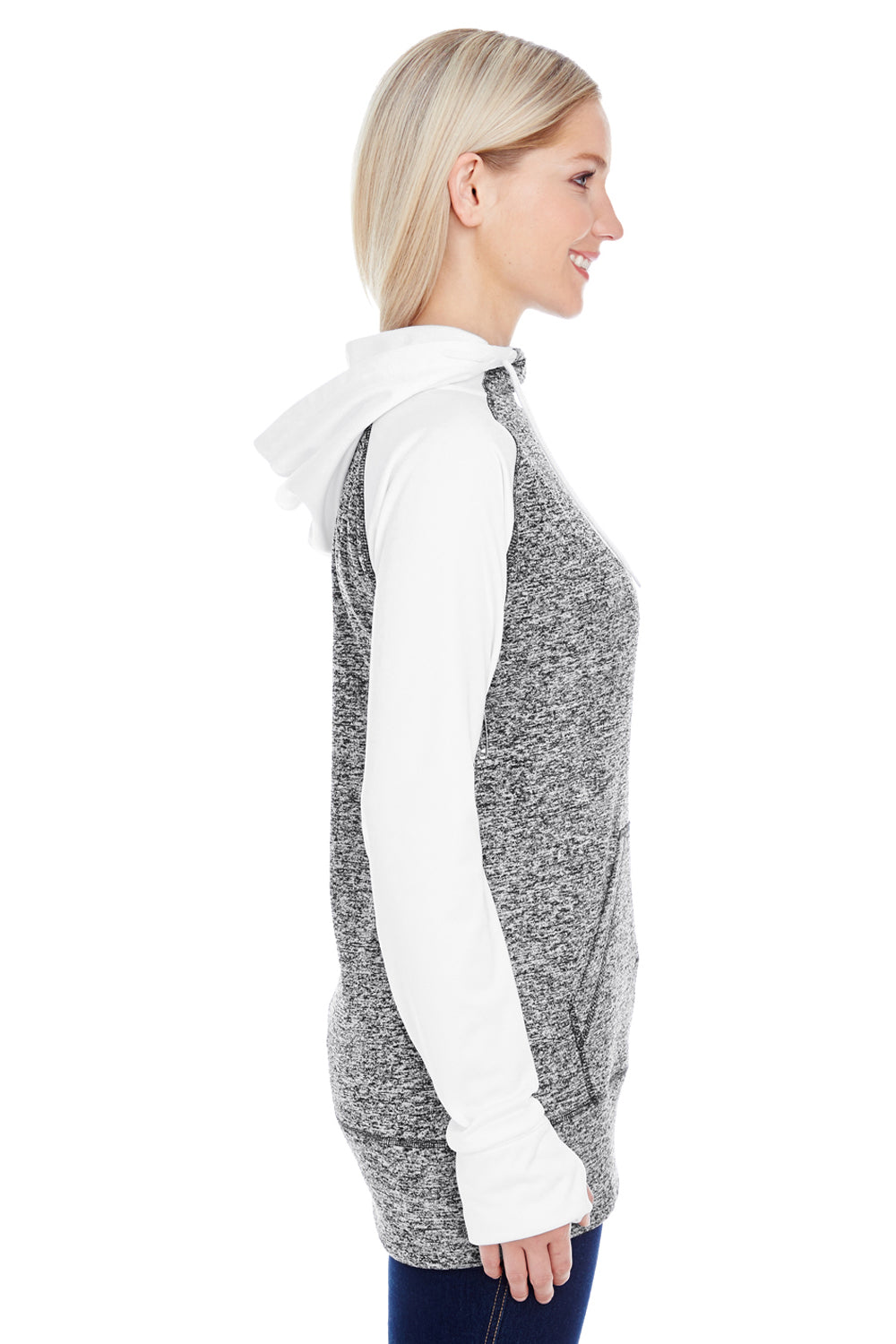 J America JA8618 Womens Cosmic Fleece Hooded Sweatshirt Hoodie Charcoal Grey/White Side