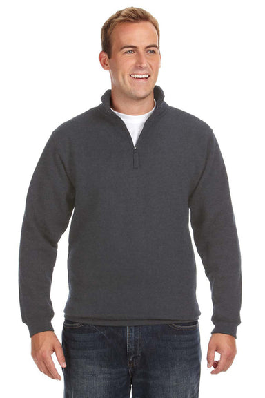 J America JA8634 Mens Fleece 1/4 Zip Sweatshirt Heather Charcoal Grey Front