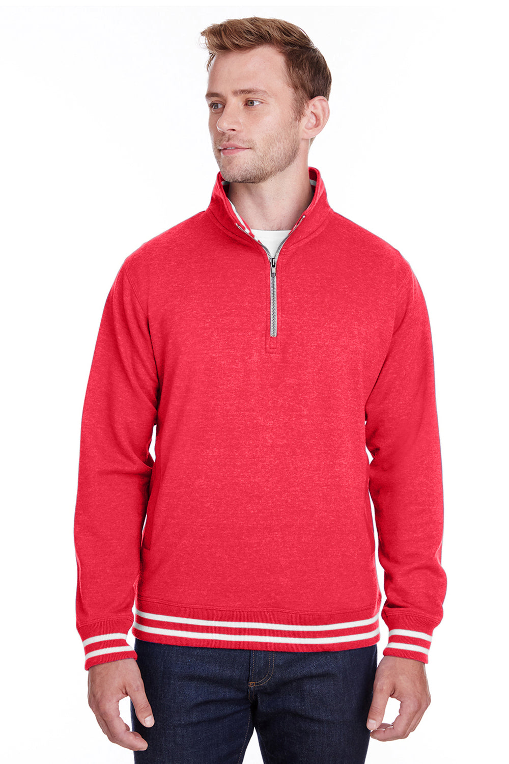 J America JA8650 Mens Relay Fleece 1/4 Zip Sweatshirt Red Front