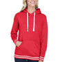 J America Womens Relay Sueded Fleece Hooded Sweatshirt Hoodie - Red/White - Closeout