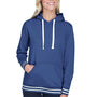 J America Womens Relay Sueded Fleece Hooded Sweatshirt Hoodie - Navy Blue/White - Closeout