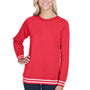 J America Womens Relay Sueded Fleece Crewneck Sweatshirt - Red/White - Closeout