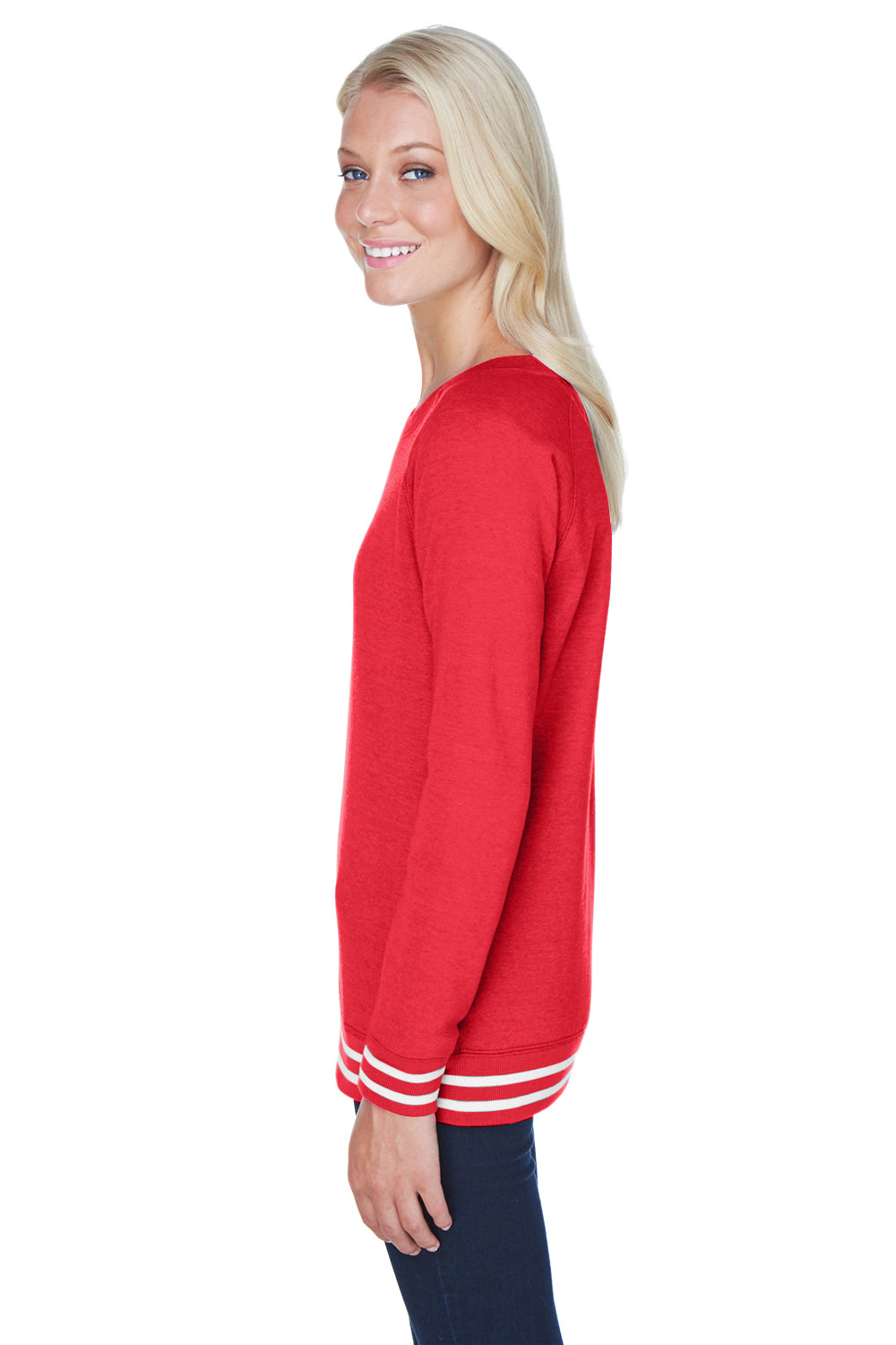 J America JA8652 Womens Relay Sueded Fleece Crewneck Sweatshirt Red Side