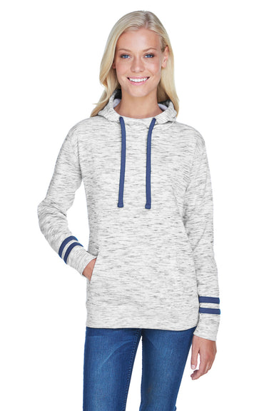 J America JA8674 Womens Fleece Hooded Sweatshirt Hoodie White/Navy Blue Front