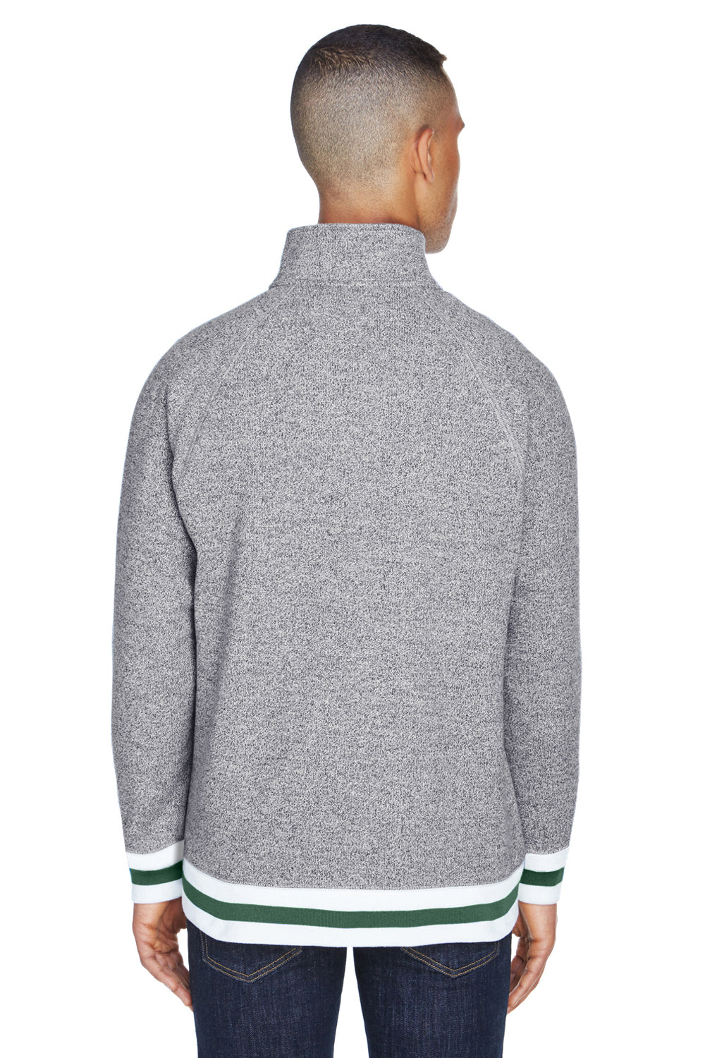 J America JA8703 Mens Peppered Fleece 1/4 Zip Sweatshirt Grey/Forest Green Back