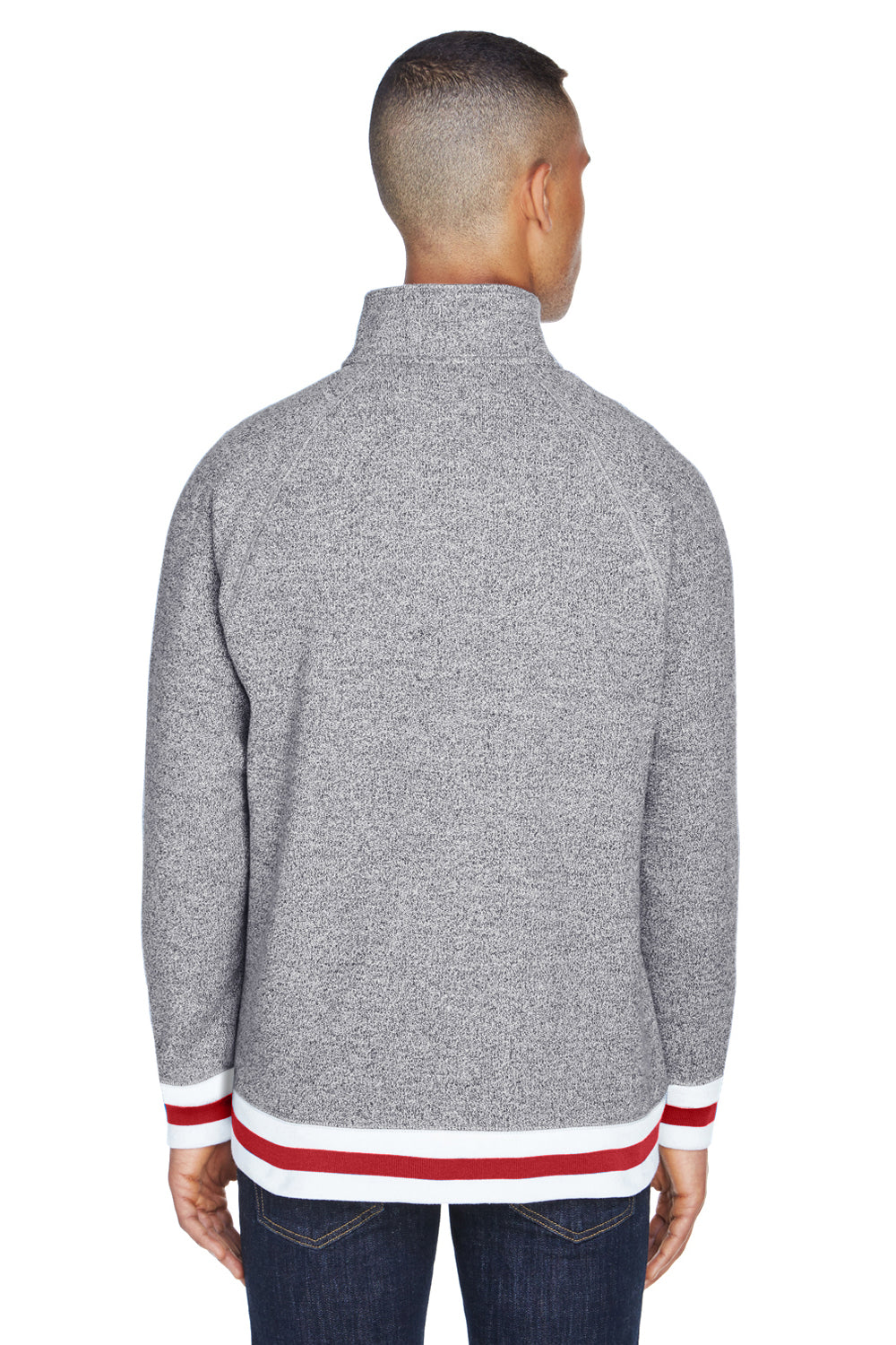 J America JA8703 Mens Peppered Fleece 1/4 Zip Sweatshirt Grey/Red Back