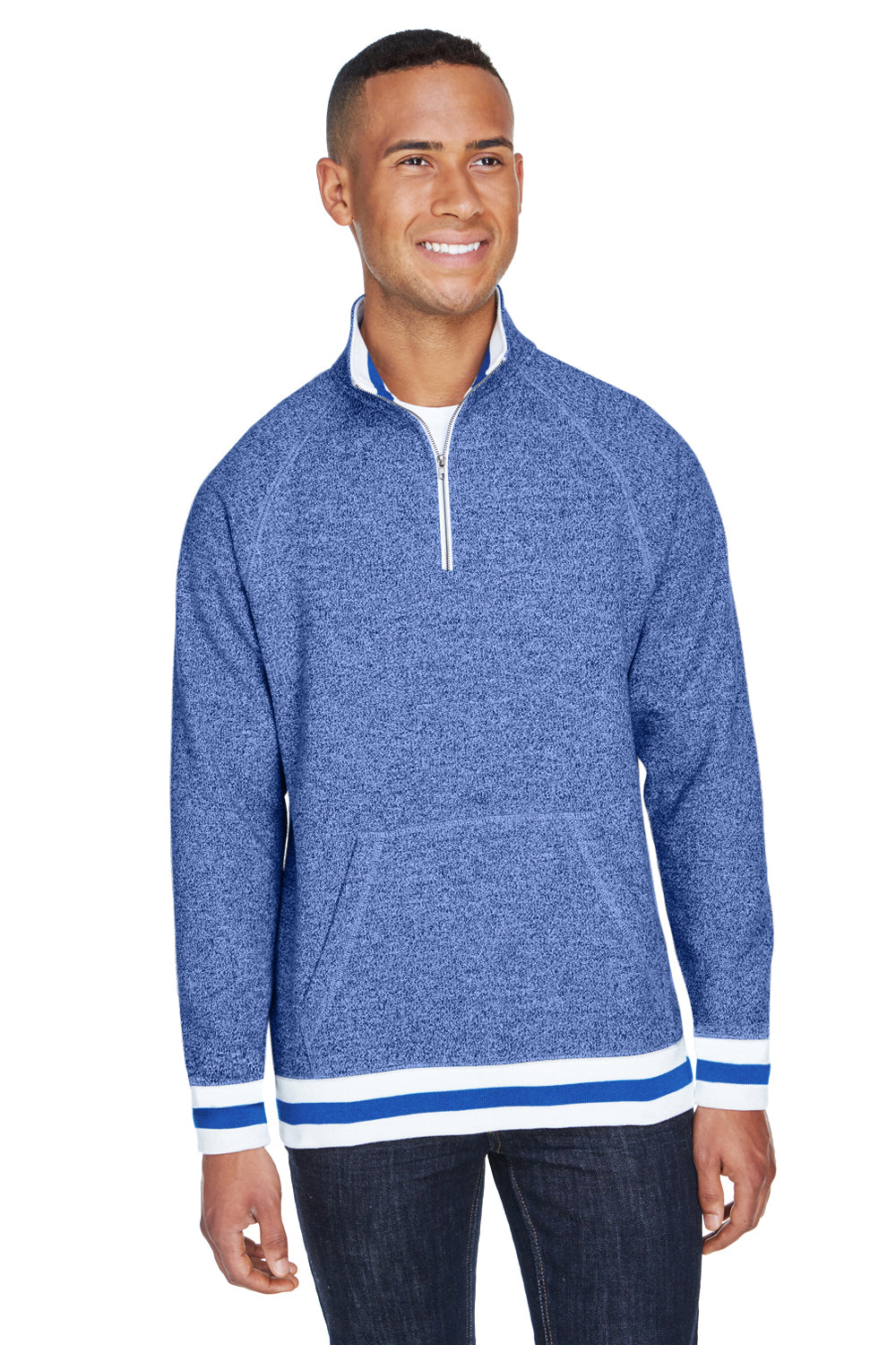 J America JA8703 Mens Peppered Fleece 1/4 Zip Sweatshirt Royal Blue Front