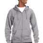 J America Mens Premium Fleece Full Zip Hooded Sweatshirt Hoodie - Oxford Grey