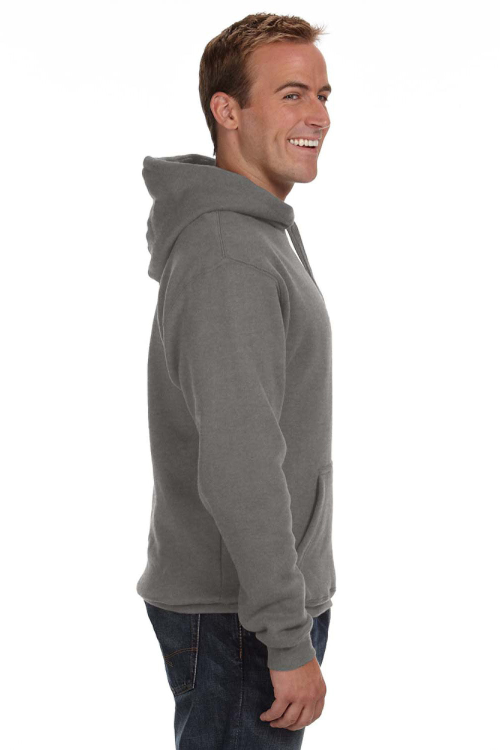 J America JA8824 Mens Premium Fleece Hooded Sweatshirt Hoodie Heather Charcoal Grey Side
