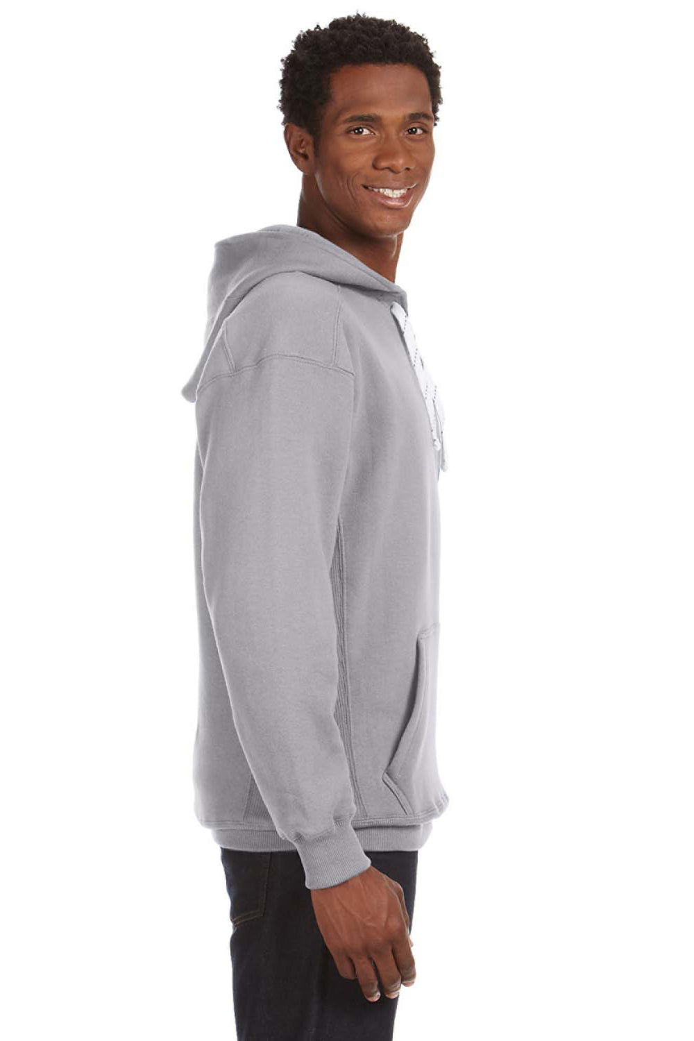 J America JA8830 Mens Sport Lace Hooded Sweatshirt Hoodie Oxford Grey Side