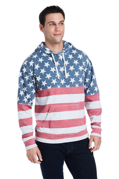 J America JA8871/8871 Mens Fleece Hooded Sweatshirt Hoodie Stars & Stripes Front