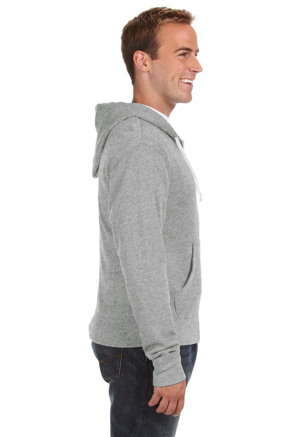 J America JA8872 Mens Fleece Full Zip Hooded Sweatshirt Hoodie Grey Side