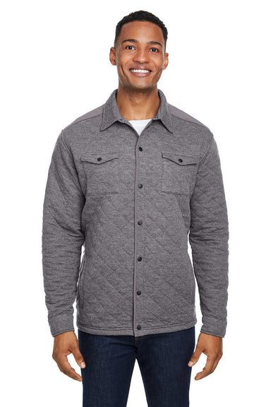 J America JA8889 Mens Quilted Jersey Button Down Shirt Jacket Heather Charcoal Grey Front