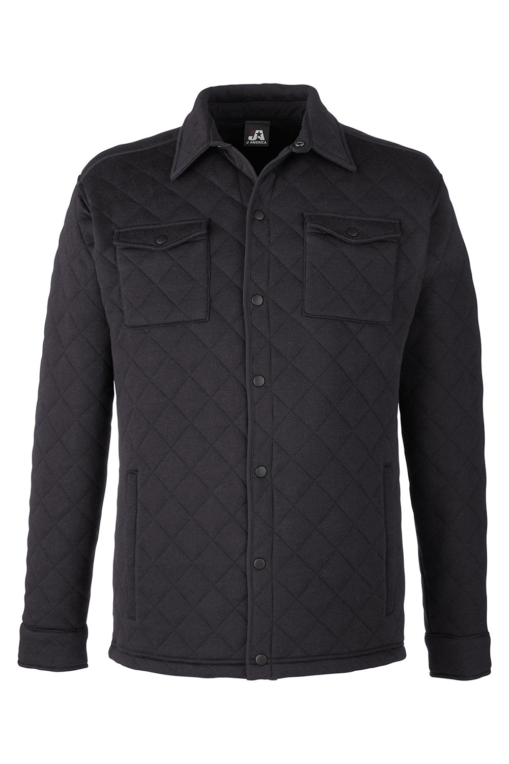 J America JA8889 Mens Quilted Jersey Button Down Shirt Jacket Black Flat Front