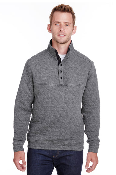 J America JA8890 Mens Quilted 1/4 Snap Down Sweatshirt Heather Charcoal Grey Front