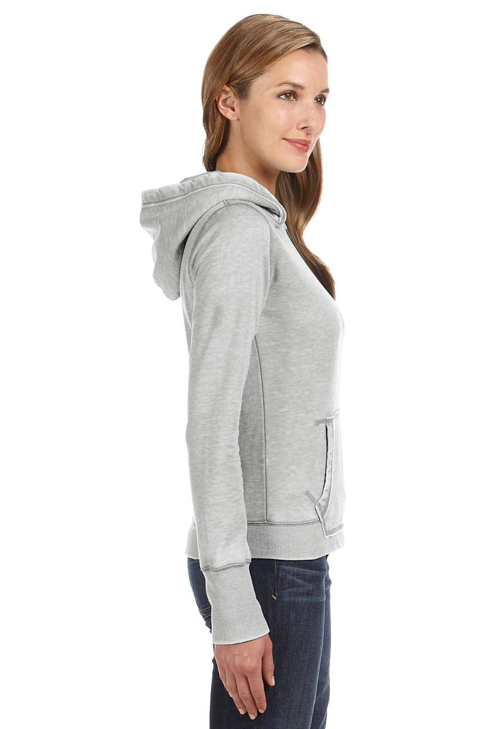 J America JA8912 Womens Zen Burnout Fleece Hooded Sweatshirt Hoodie Cement Grey Side
