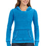 J America Womens Zen Burnout Fleece Hooded Sweatshirt Hoodie - Oceanberry Blue