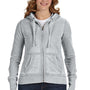 J America Womens Zen Burnout Fleece Full Zip Hooded Sweatshirt Hoodie - Cement Grey