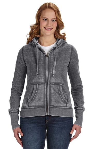 J America JA8913 Womens Zen Burnout Fleece Full Zip Hooded Sweatshirt Hoodie Smoke Grey Front