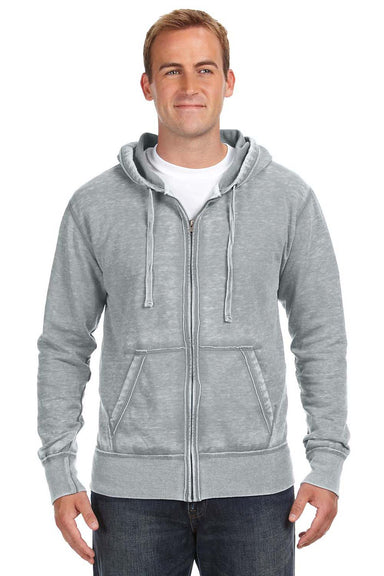 J America JA8916 Mens Vintage Zen Burnout Fleece Full Zip Hooded Sweatshirt Hoodie Cement Grey Front