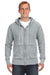 J America JA8916 Mens Vintage Zen Burnout Fleece Full Zip Hooded Sweatshirt Hoodie Cement Grey Front