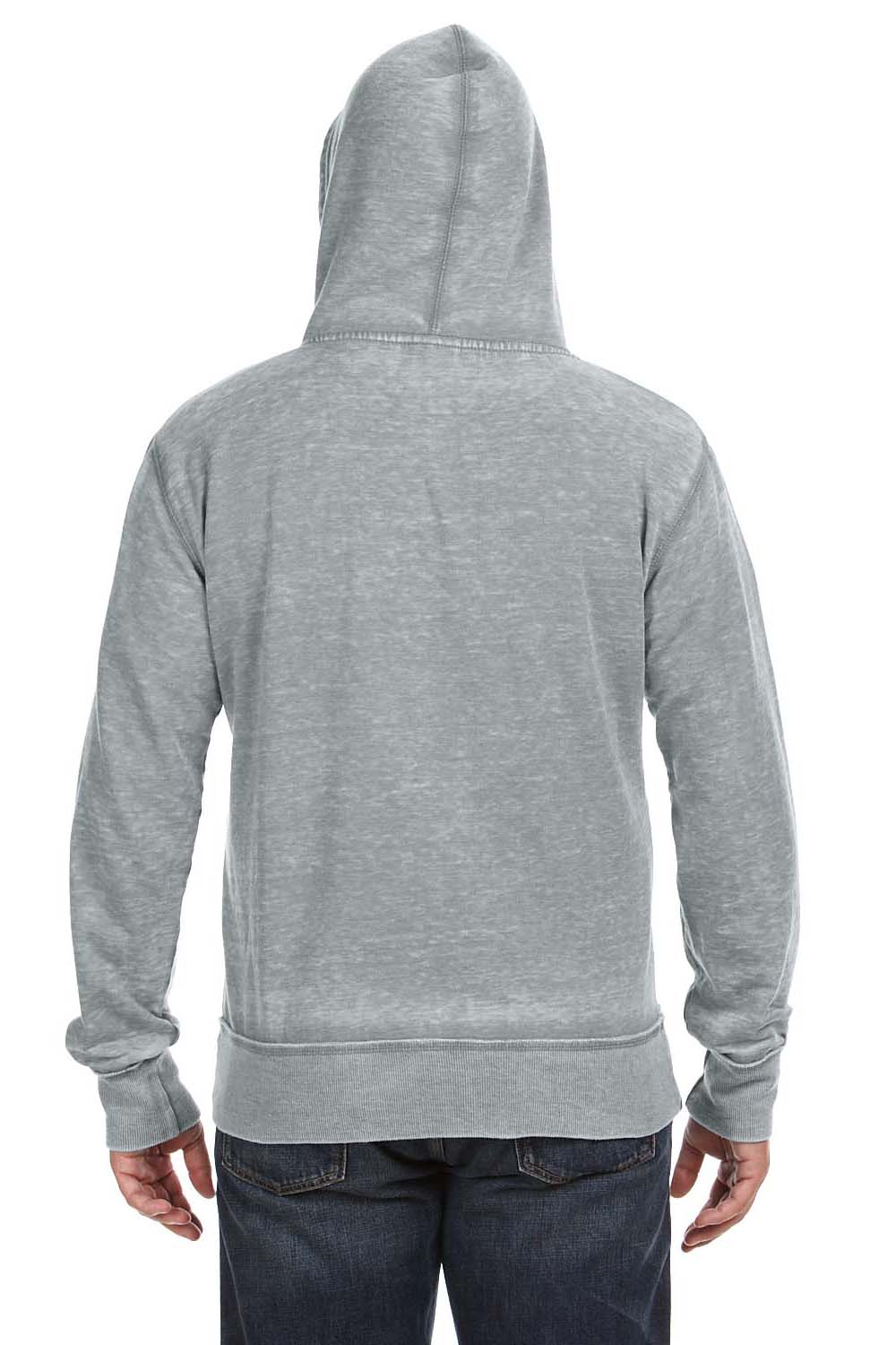 J America JA8916 Mens Vintage Zen Burnout Fleece Full Zip Hooded Sweatshirt Hoodie Cement Grey Back