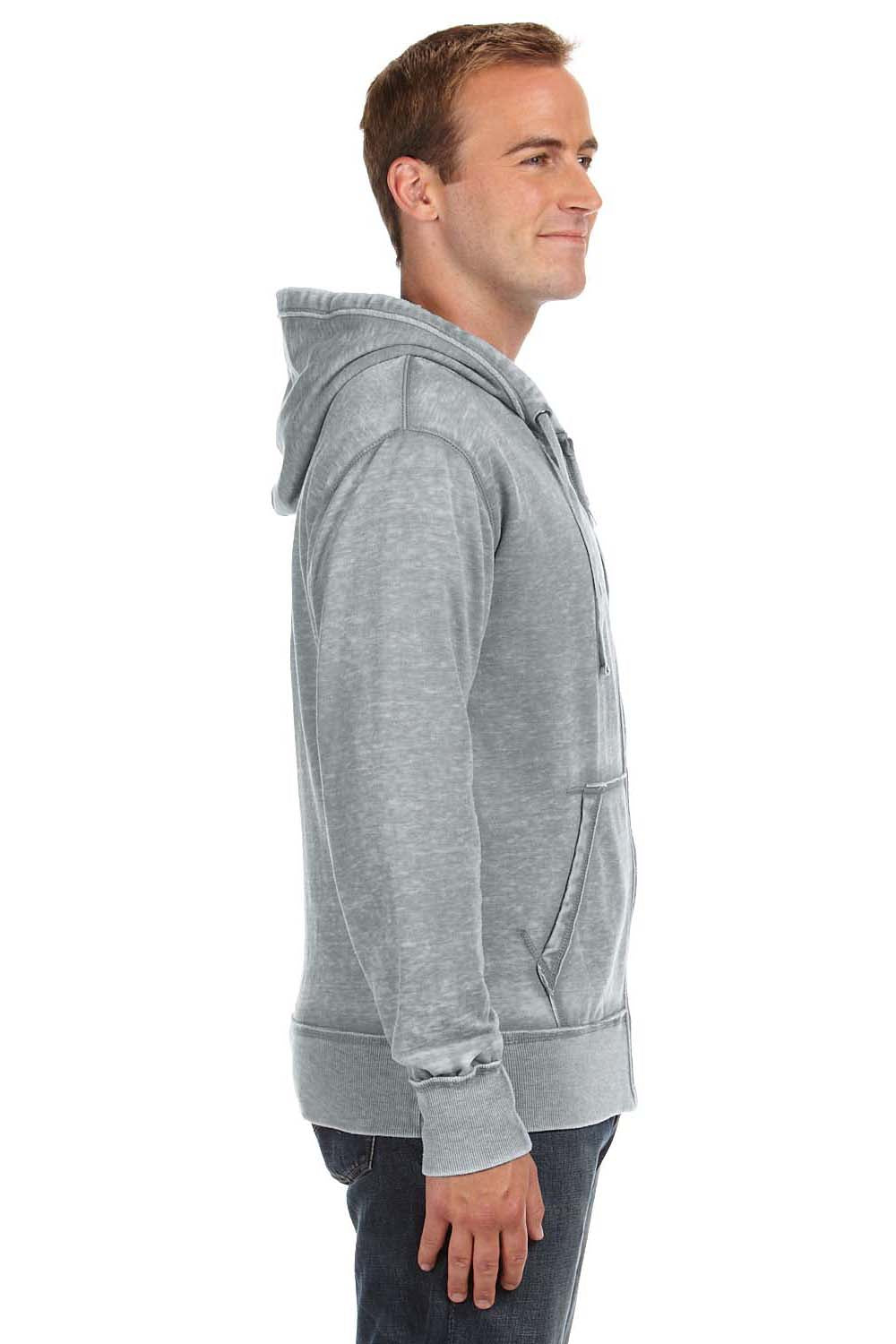 J America JA8916 Mens Vintage Zen Burnout Fleece Full Zip Hooded Sweatshirt Hoodie Cement Grey Side