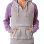J America Womens Zen Burnout Fleece Hooded Sweatshirt Hoodie - Cement Grey/Very Berry - Closeout