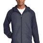 Sport-Tek Mens Wind & Water Resistant Full Zip Hooded Jacket - Heather True Navy Blue/Navy Blue