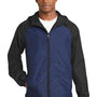 Sport-Tek Mens Wind & Water Resistant Full Zip Hooded Jacket - Heather True Royal Blue/Black
