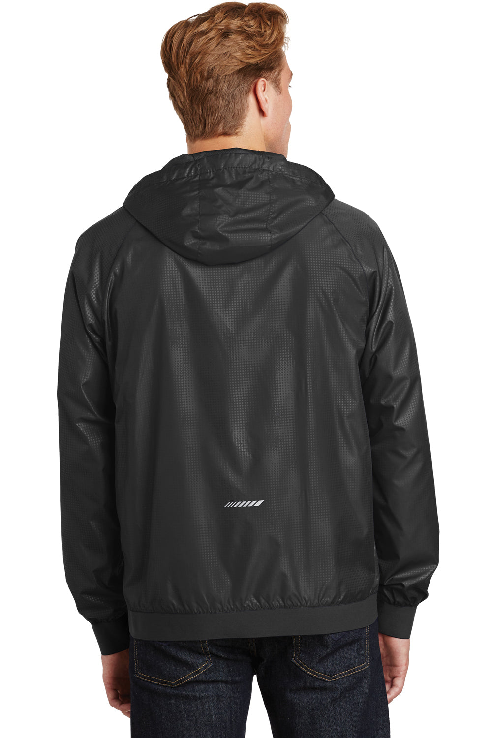 Sport-Tek JST53 Mens Wind & Water Resistant Full Zip Hooded Jacket Black Back