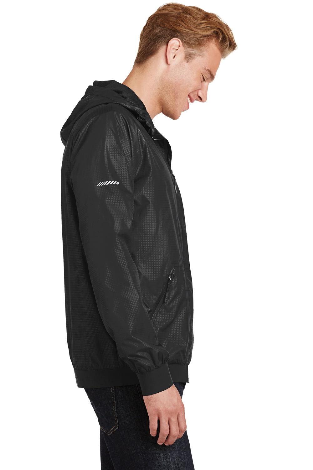 Sport-Tek JST53 Mens Wind & Water Resistant Full Zip Hooded Jacket Black Side