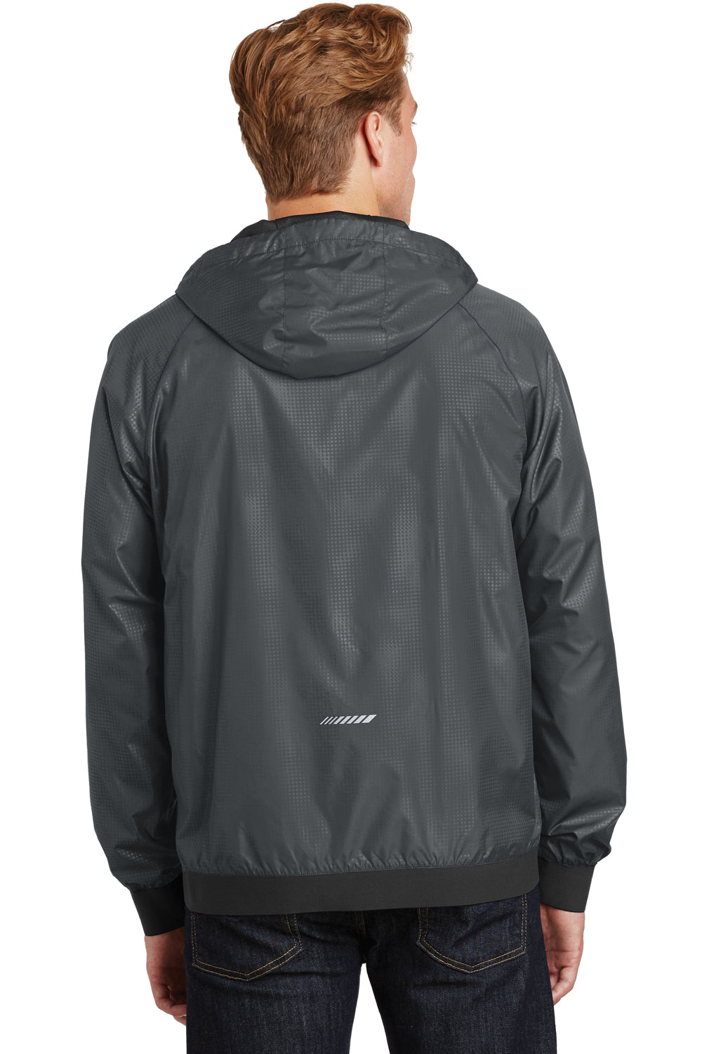 Sport-Tek JST53 Mens Wind & Water Resistant Full Zip Hooded Jacket Graphite Grey Back