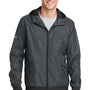 Sport-Tek Mens Wind & Water Resistant Full Zip Hooded Jacket - Graphite Grey/Black