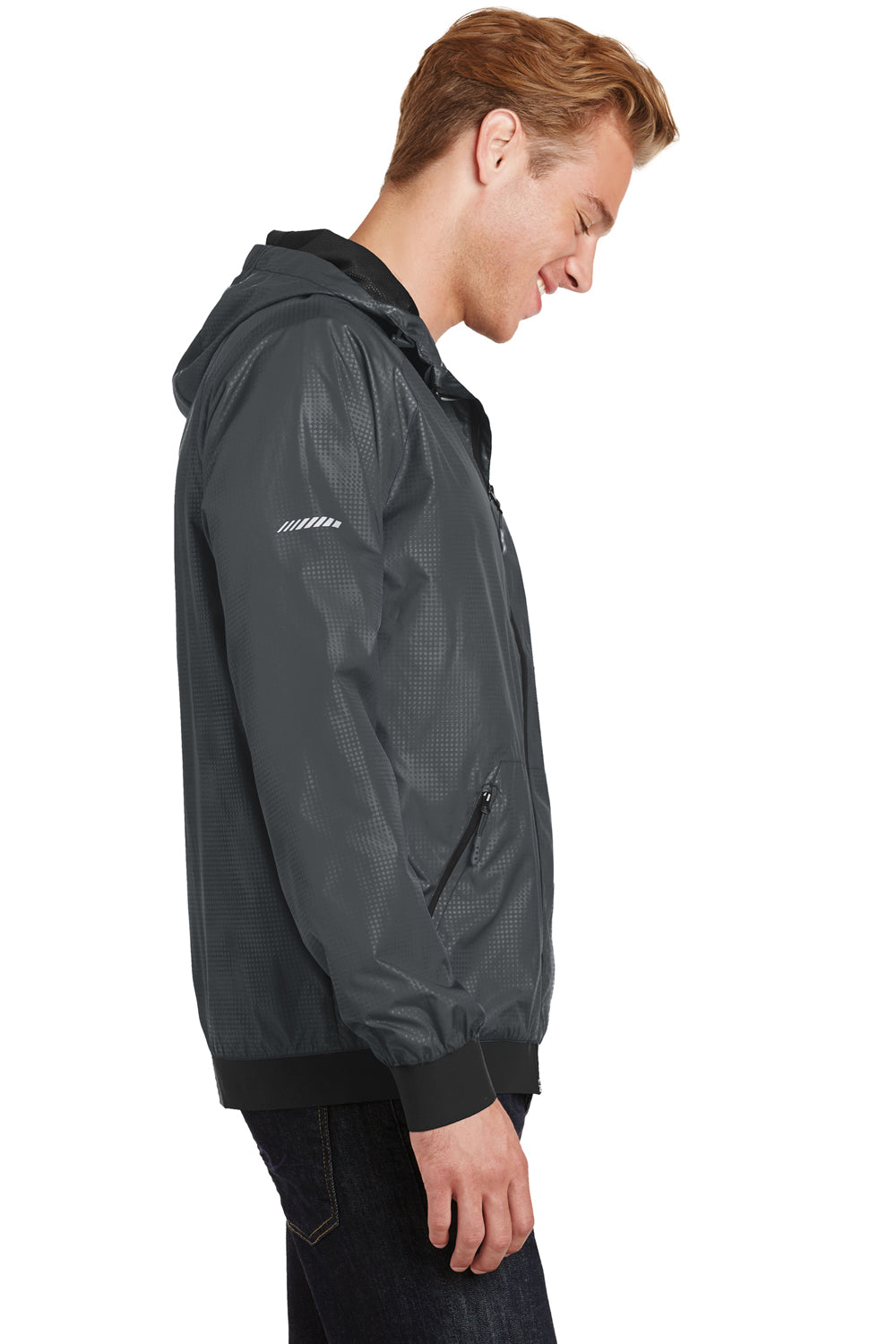 Sport-Tek JST53 Mens Wind & Water Resistant Full Zip Hooded Jacket Graphite Grey Side