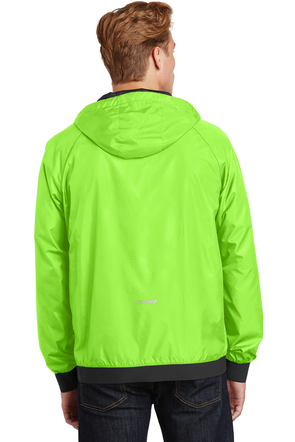 Sport-Tek JST53 Mens Wind & Water Resistant Full Zip Hooded Jacket Lime Green Back